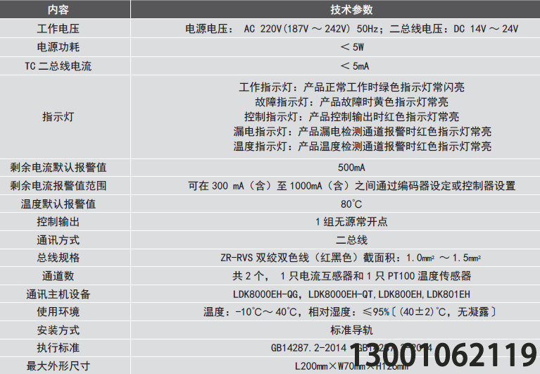 LDT9103EH组合式电气火灾监控探测器性能参数