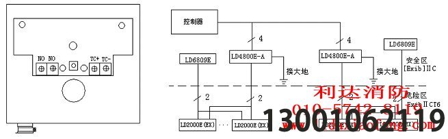 利达防爆手动报警按钮J-SA B-M-LD2000E(Ex)接线示意图