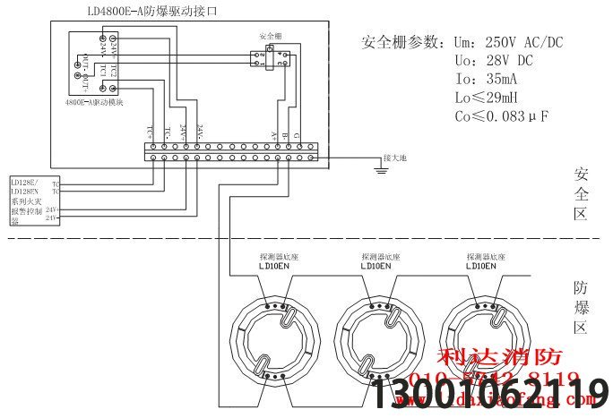 JTY-GM-LD3000EN/A防爆型与LD4800E-A防爆接口接线图